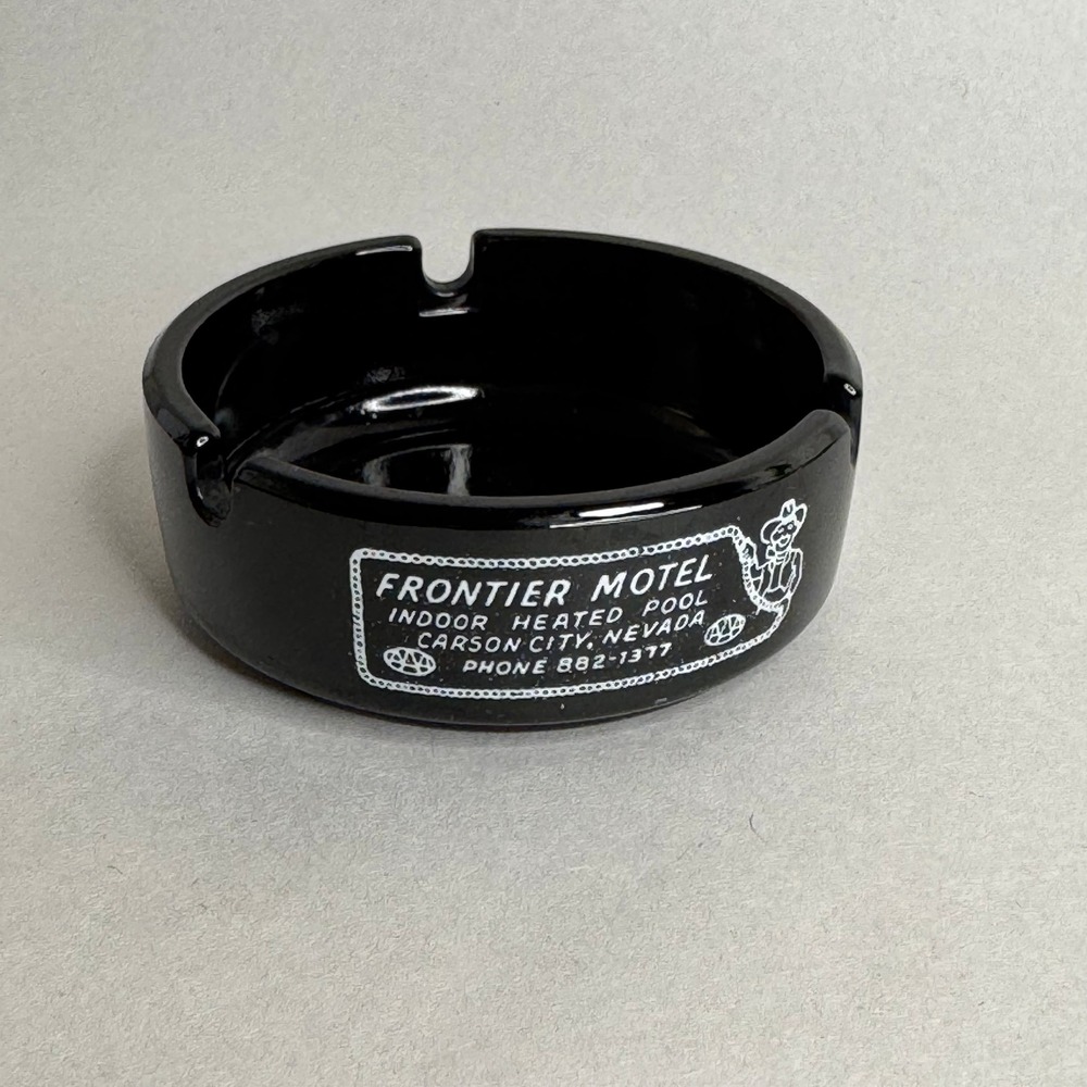 Frontier Motel Carson City Nevada Vintage Black Glass Ashtray Indoor Heated Pool